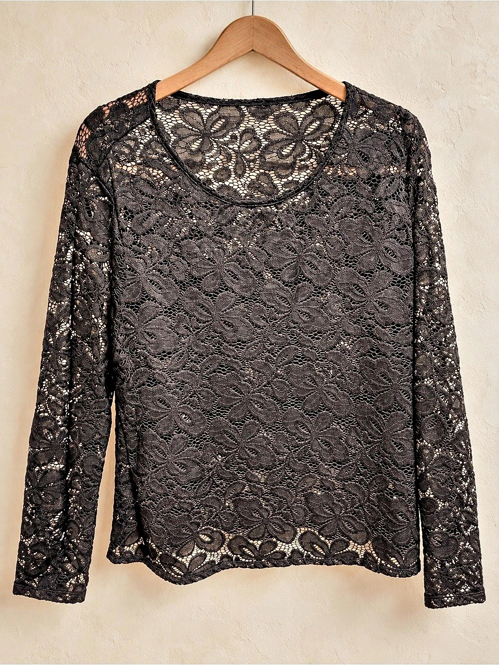 Black Floral Lace Long Sleeve Top